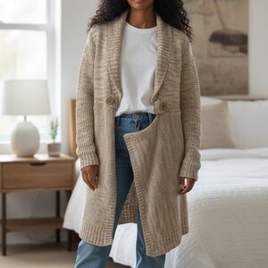 Derek Heart Women’s Tan/White  Long Cardigan, Small